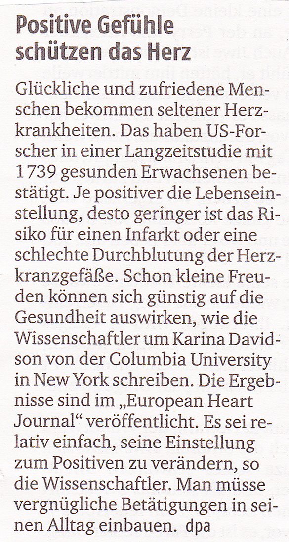 Positive Gefühler schützen das Herz