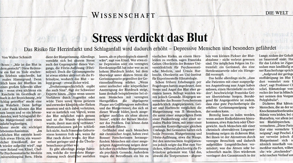 Stress verdickt das Blut